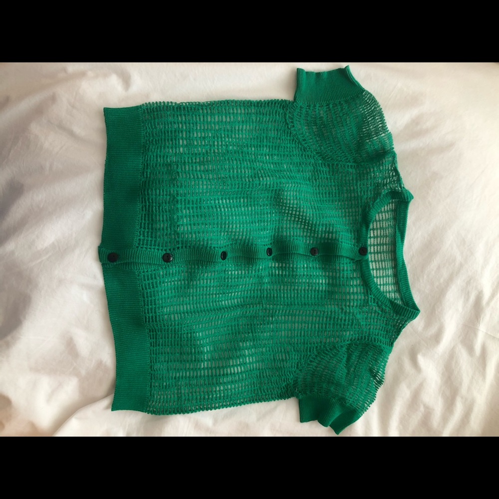 Hand knit green short sleeve cardigan